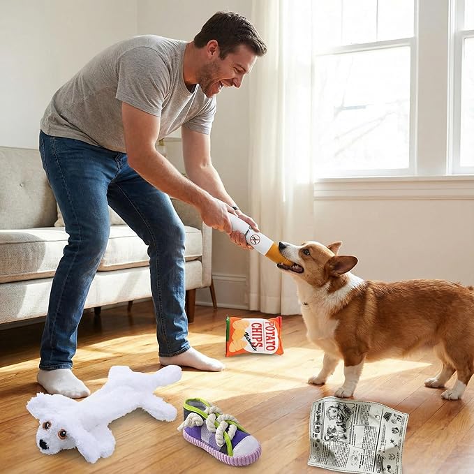 Dog Squeaky Toys, 5-Pack Chew Toys for Aggressive Chewers with Crinkle Sound, Mix of Stuffed & Stuffing-Free Plush for Boredom Relief for Puppies, Small and Medium Dogs