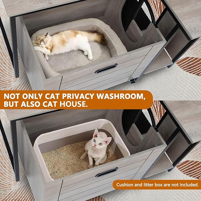 IDEALHOUSE 2024 New Hidden Litter Box Furniture - Cat Litter Box Enclosure Furniture with Flower Stand, Pullable Carring Tray, Coner Plant Stand, Corner Wooden Cat Washroom