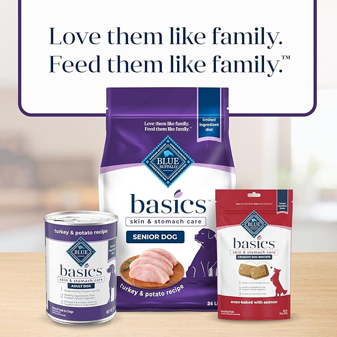 Blue Buffalo Basics Senior Dry Dog Food, Skin & Stomach Care, Limited Ingredient Diet, Turkey Recipe, 24-lb Bag