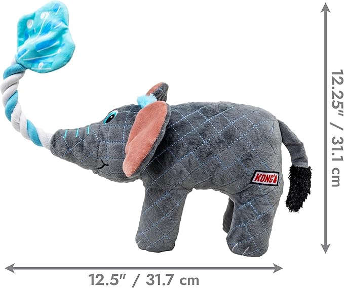 KONG Bendeez Dog Toy – Durable Plush with Rope, Flexible Twistable Design, Squeaker for Interactive Play, Large Size for All Dogs (Elephant)