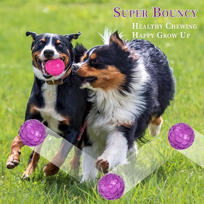 3'' Squeaky Dog Toy Balls for Lagre Medium Puppy, Indestructible Dog Balls for Playing, Fetching & Retrieving, Durable Aggressive Chewers, 3 PCS Green+Purple+Red