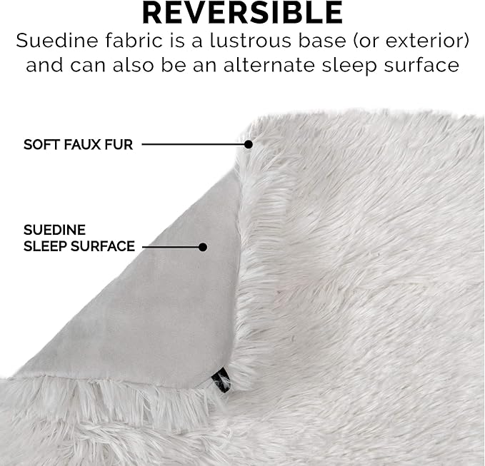 Furhaven Self-Warming Cat Bed for Indoor Cats, 4-Beds-in-1 & Washable - Plush Long Faux Fur Convertible Cuddler - Silver, Large