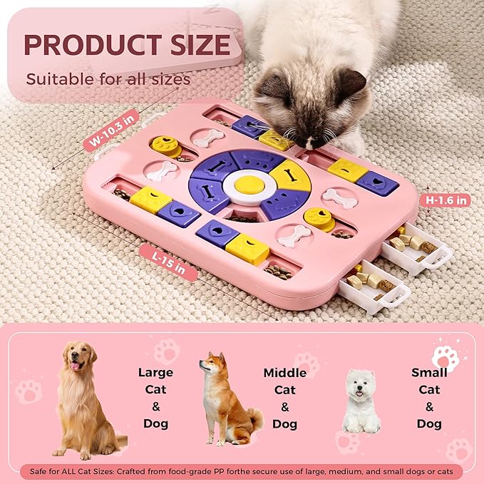 Puzzle Toys for Dogs &Cats,Treat Dispensing Dog Puzzle Toys for IQ Training and Brain Stimulation, Dog Enrichment Toys & Cat Puzzle Toy to Prevent Boredom and Overeating (L-Level4-Pink)
