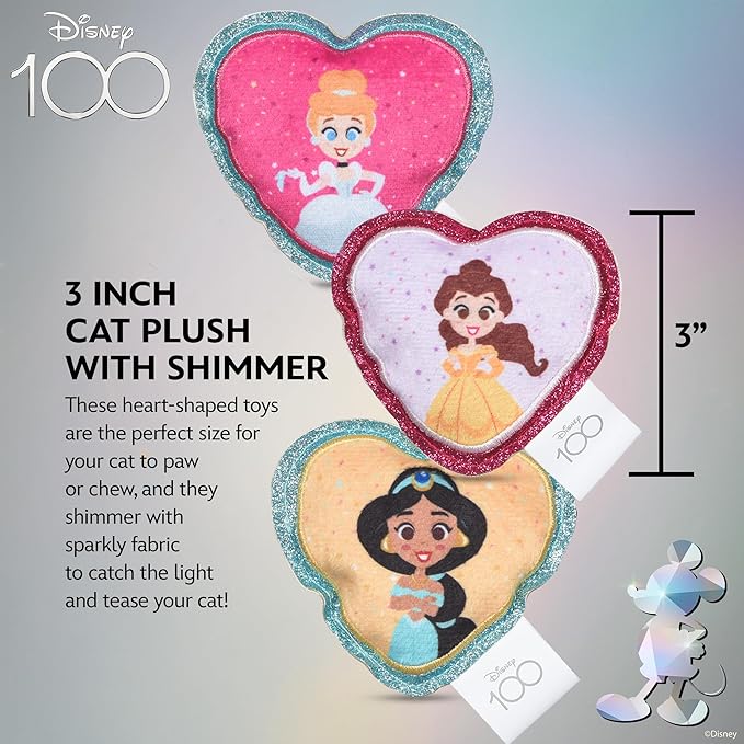 Disney for Pets 3 Piece Princess Cat Toys with Catnip and Crinkle, 4in | Shimmery, Crinkly Cat Toys | Catnip Plush Toys for Cats Inspired Princess Characters