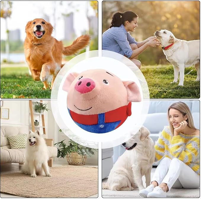 Dumwick Interactive Dog Toys for Boredom,Moving Dog Toy, Active Moving Pet Plush Toy, Squeaky Moving Dog Ball Toy,Interactive Toys for Dogs Cats and Pets (Red Pig)