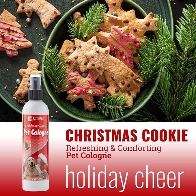 Kenic Christmas Cookie Pet Cologne, Long Lasting Limited Edition Sweet Vanilla Cookie Scented Dog & Cat Deodorizing Spray, Freshens, Neutralizes and Shines Coat Between Baths, Made in USA
