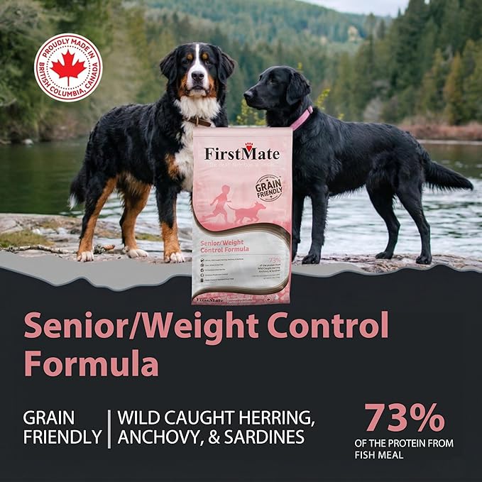 FirstMate Grain Friendly Dog Food Senior/Weight Control Formula – Wild Caught Fish, Low Fat Single Protein Dry Dog Food for Senior Dogs & Weight Management, Pea Free & Potato Free – 25 lb Bag