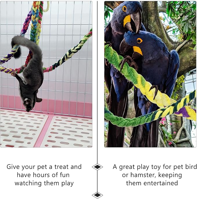 Mipcase 4pcs Hamster Suspension Bridge and Parrot Stand Rod Set with Cotton Climbing Rope and Swing Hammock, Colorful Bird Cage Accessories for Small Birds and Pets Random Color