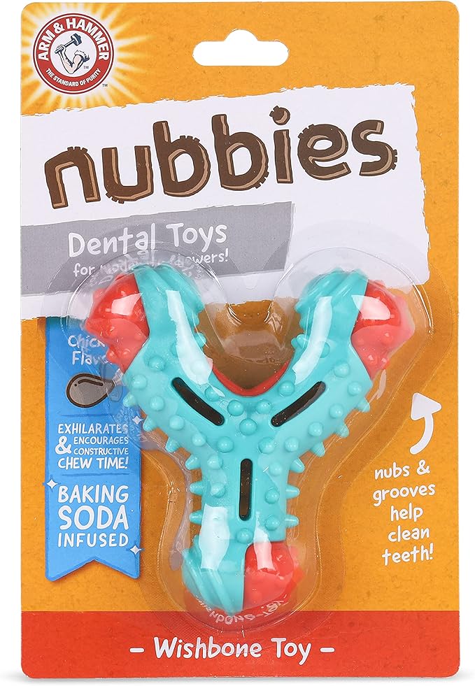 Arm & Hammer for Pets Nubbies Wishbone Dog Dental Toy | Best Dog Chew Toy for Moderate Chewers | Helps Reduce Plaque & Tartar | Chicken Flavor Baking Soda (Pack of 24)