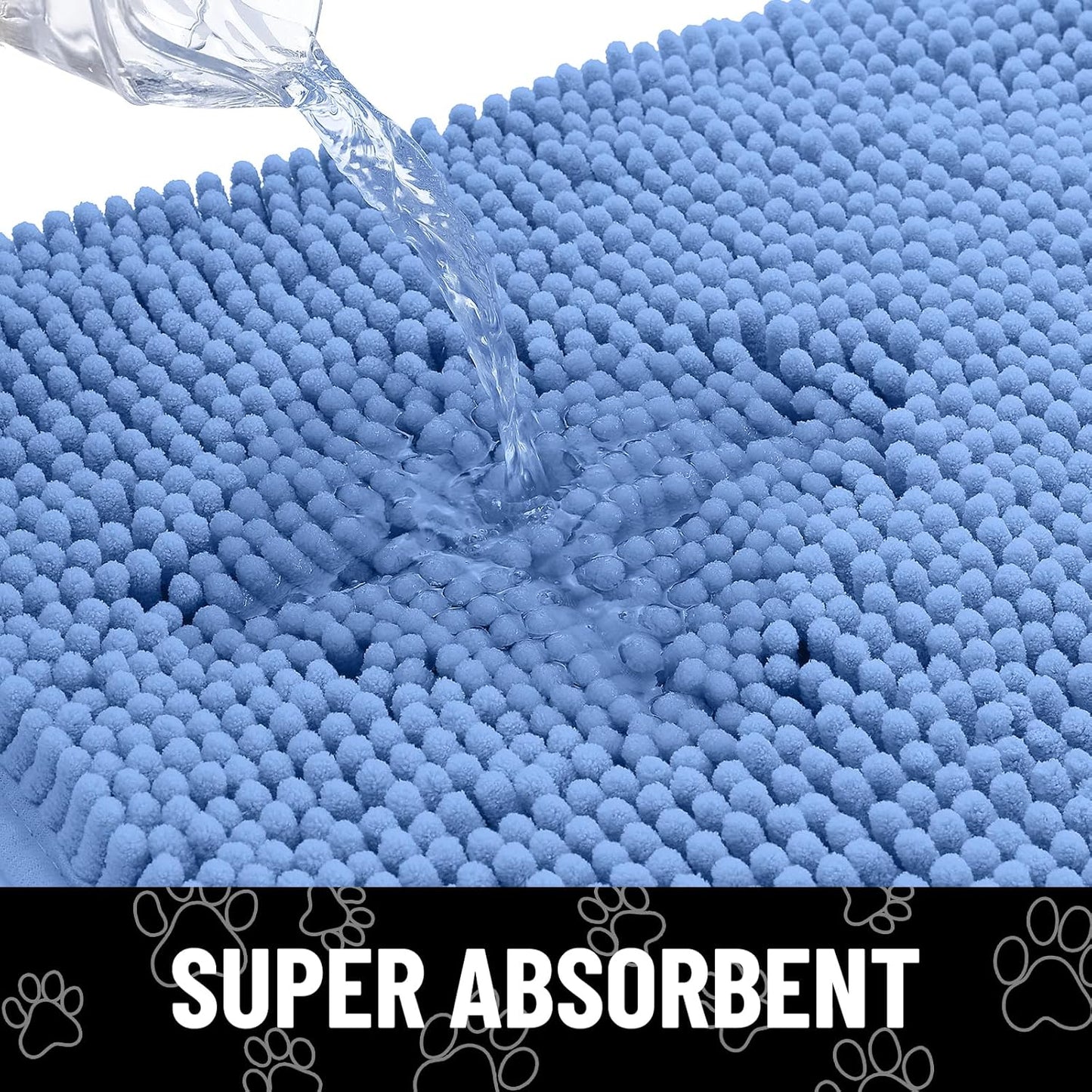 Smiry Dog Door Mat for Muddy Paws, Absorbent Dirt Trapper Non Slip Quick Dry Washable Chenille Mat for Mud Dogs, Entry Rug for Indoor and Outdoor (36x24 Inches, Cornflower Blue)