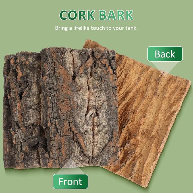 Yardwe Tree Bark Fish Tank Decoration 4 Pcs Aquarium Background for Reptiles and Aquatic Pets Natural Cork Bark Easy to Install 5.9X5.9X0.78 Inch