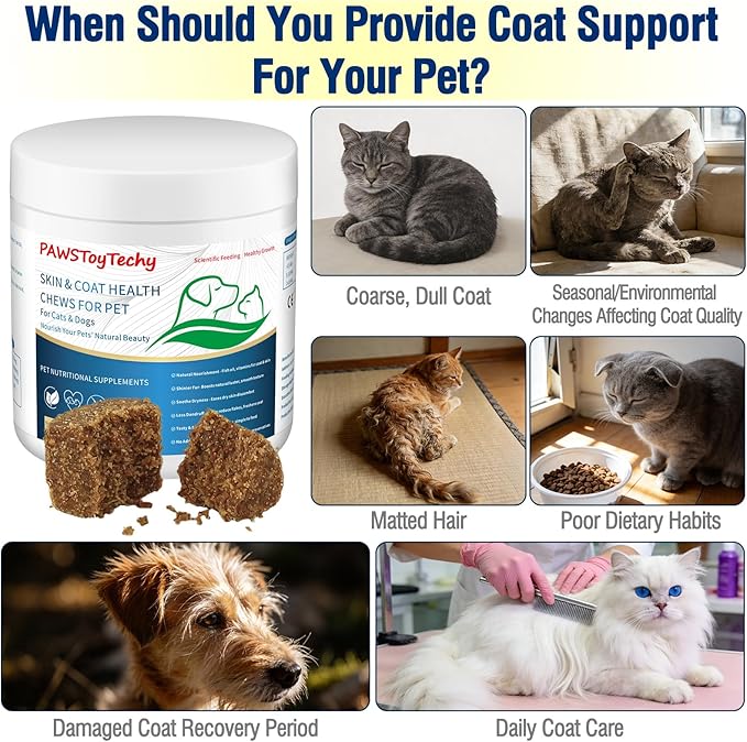 Cat Skin and Coat Healthy Chews, Crunchy Treats with Vitamin E, Omega 3, Moisturizes Skin & Promotes Shiny Hair, Reduces Shedding for Cats, Cat Supplements - Chicken 300g (L1)