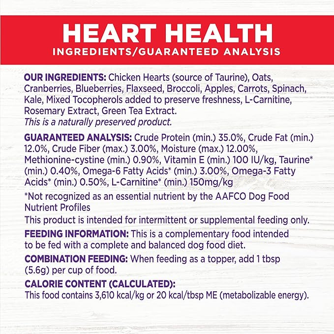 Wellness Bowl Boosters Heart Health Dog Food Topper with Freeze Dried Pieces for Small, Medium, and Large Breeds, Grain Free, Natural, Chicken Recipe, 4 oz Bag (Pack of 2)