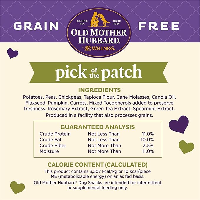 Old Mother Hubbard Wellness Classic Grain Free Pick of the Patch Dog Biscuits, Natural Training Treats, Pumpkin and Carrot Flavor, Mini Size. 16 oz Bag (Pack of 2)