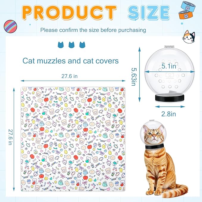 Chunful Cat Muzzle for Grooming, Cat Helmet and Wrap for Cutting Nails, M Size Adjustable Mask, 27.6" Anti-Escape Calming Swaddle Cloth, Bathing Shaving Anti-Scratch Pet Tools(Animal)