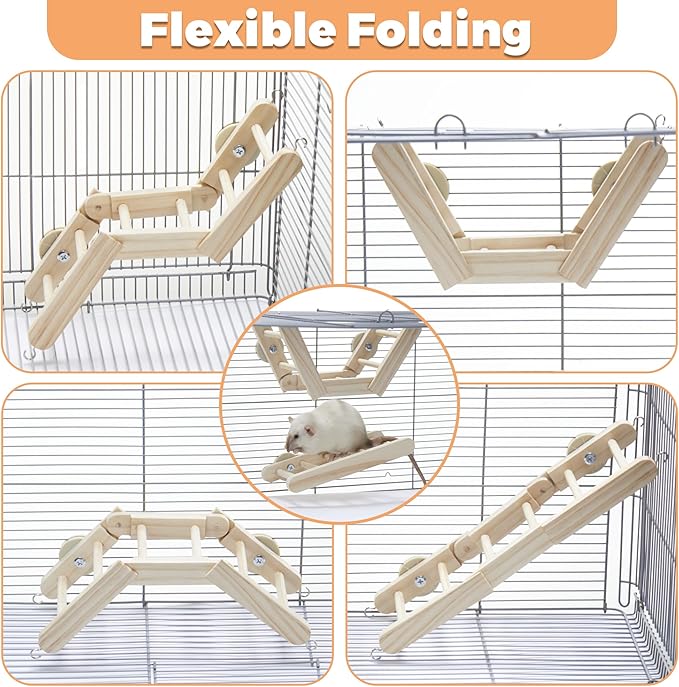 Rat Enrichment Bundle Interactive Puzzle Feeders with Adjustable Climbing Gym Set Includes 2 Foraging Toys and Flexible Wooden Ladder for Rats Mice Small Birds Cage Accessories