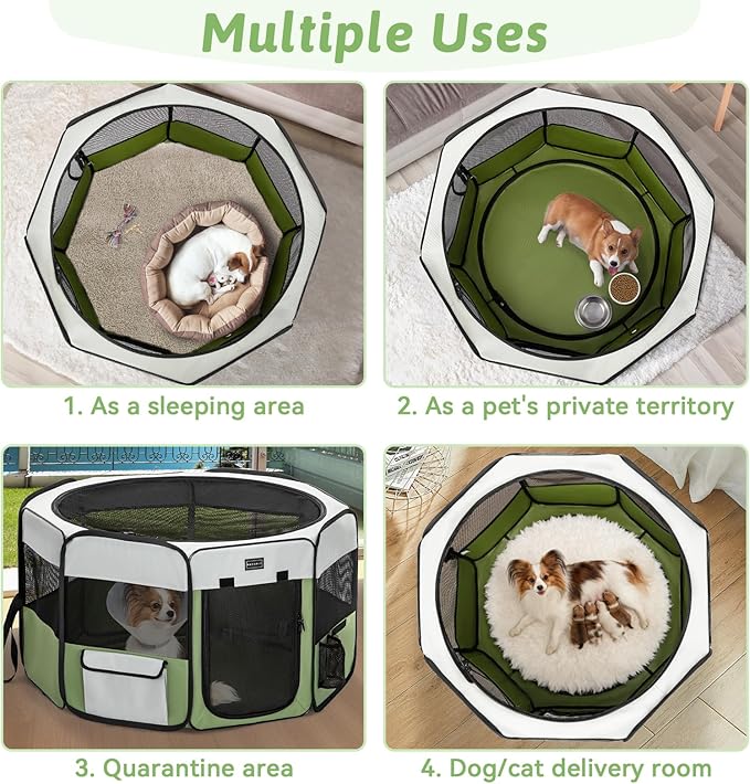 PETSFIT Portable Dog Playpen,36" Dog Play Pen Indoors with Removable Waterproof Mat & Zippered Roof | RV, Camping, Travel Dog Pen | Whelping & Cat Observation Space(36" L x 36" W x 21" H)
