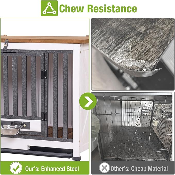 GUTINNEEN Dog Crate Furniture Foldable Dog Kennel for Small Medium Dogs Large Solid Wood Dog House with Bowl Heavy Duty Dog Cage End Table