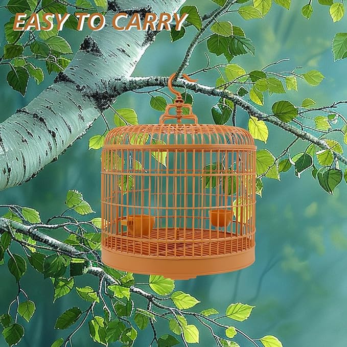 Yardwe Hanging Bird Cage for Small Parakeets and Parrots Plastic Dome Top Small Animal Cage with Handle Ornament for Pet Birds