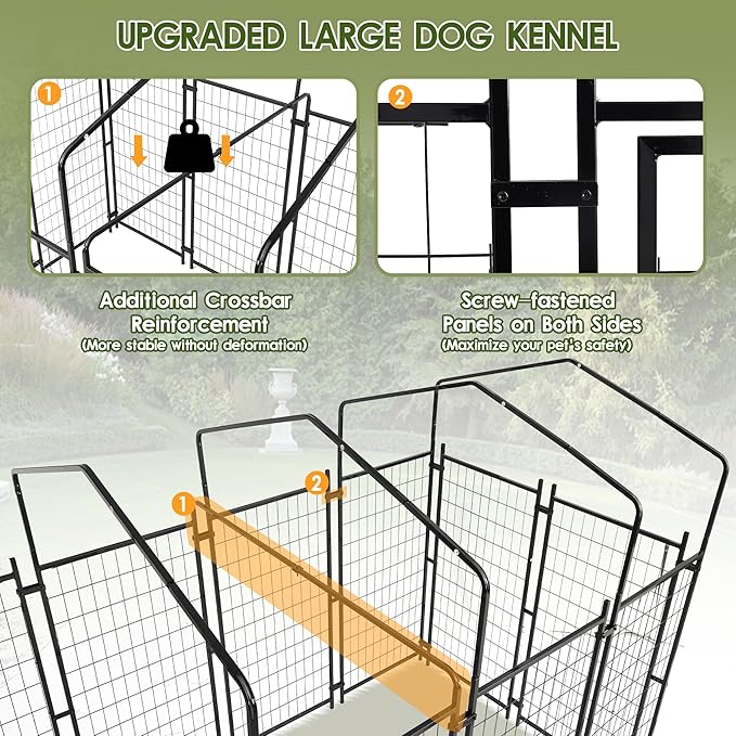 8x4x6 FT Dog Kennel Outdoor for Large Dogs,Dog Enclosure Dog Cage Pet House with UV-Resistant Waterproof Cover,Double Safety Locks,Rotating Feeding Bowls