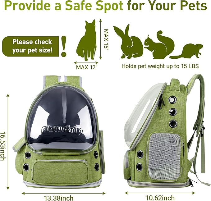 Cat Backpack Carrier with Large Space Bubble Window, Airline Approved Breathable Pet Carrier for Small Dogs Cats up to 15lbs, Foldable for Travel Hiking & Outdoor Use