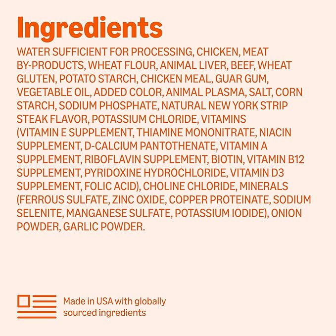 Amazon Basics Wet Dog Food, Cuts in Gravy, New York Strip Flavor, Made with Real Chicken & Beef, 13.2 oz can (Pack of 12)