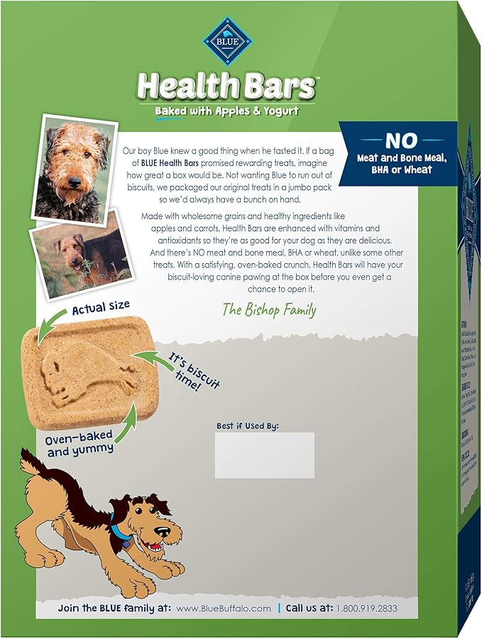 Blue Buffalo Health Bars Natural Crunchy Dog Treats Biscuits Apple & Yogurt 48-oz box