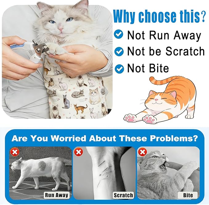 Cat Grooming Wrap for Cutting Nails, 27.6" Cat Swaddle for Medicine, Nail Clipping, Teeth Brushing, Ear Cleaning