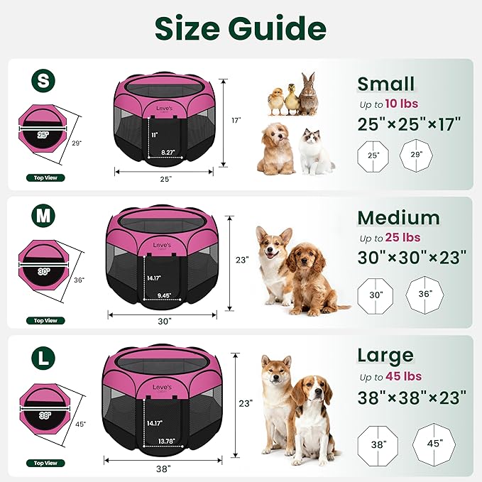 Love's cabin Pet Puppy Dog Playpen, Medium Dog Tent Crates Cage Indoor/Outdoor, Portable Playpen for Cat, Foldable Pop Up Dog Kennel Playpen with Carring Case, Removable Zipper Top, Pink