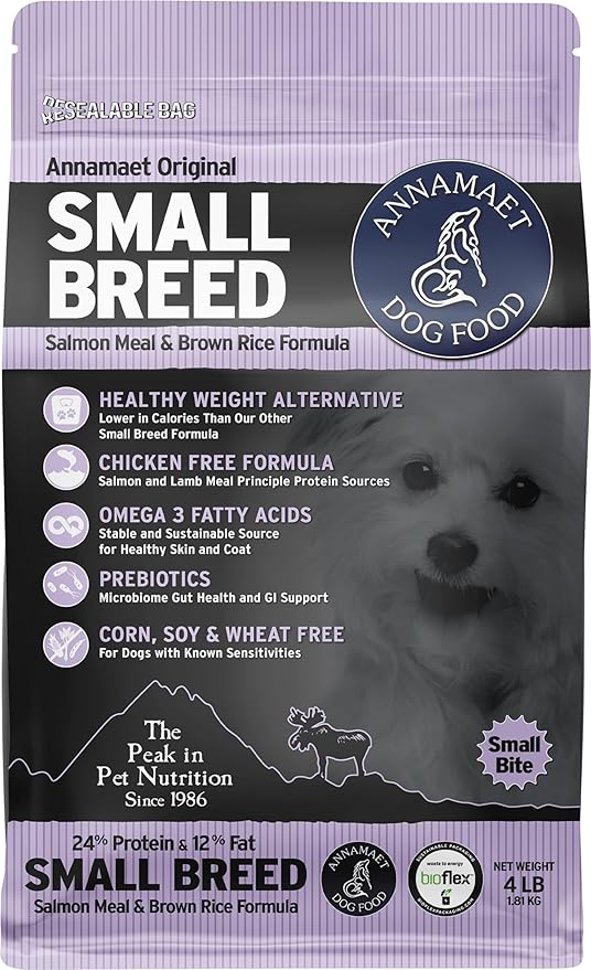 Annamaet Original Small Breed Salmon Formula Dry Dog Food, (Salmon & Brown Rice), 4-lb Bag