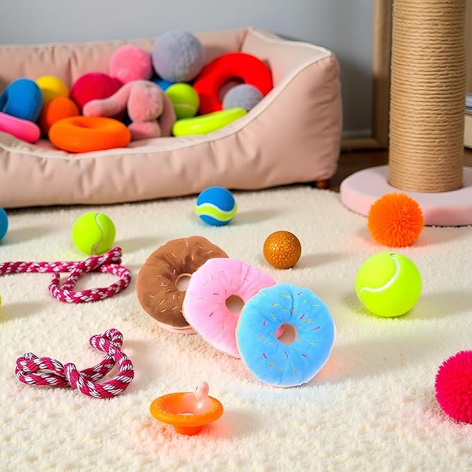 Multicolour Pet Toy Donut-Shape Squeaky Squeaker Puppy Dog Pet Cat Kitten Sound Chews Toy Random Color Sturdy and Practical Simple and Sophisticated Design Pet Supplies
