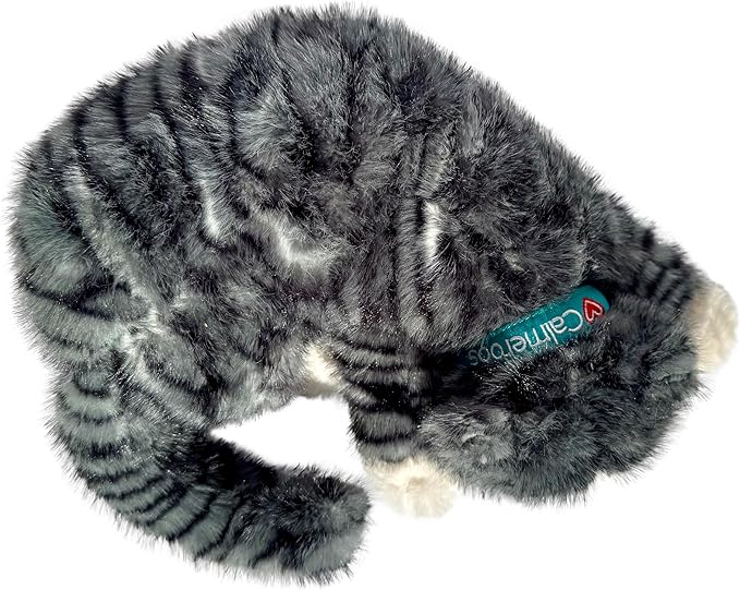Plush Heartbeat Toy - Calming Anxiety Relief Toys for Puppies and Kittens - Heartbeat in a Soft Comforting Pet Plush for Dogs and Cats (Grey Stripe)