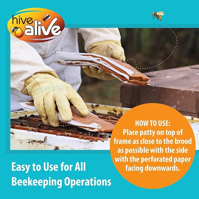 HIVE ALIVE Pollen Patty for Honey Bees – 10lb (10x1lb) Pollen Patties and Bee Food for Spring with 15% Real USA Pollen, Seaweed and Amino Acids to Support Brood and Colony Health