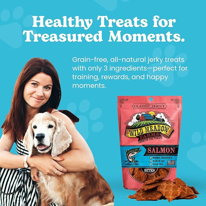 Classic Salmon Bites, Soft Jerky Treats for Dogs, Grain-Free & All-Natural, Ideal for Training, Portioning, and High-Value Rewards for All Breeds & Ages - 3.5 Ounce Pouch
