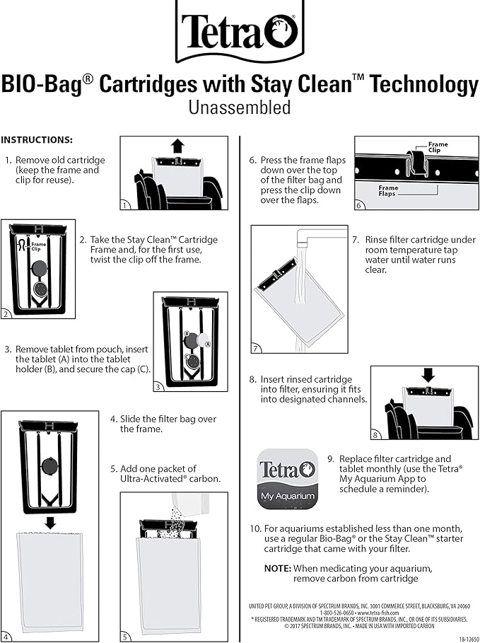 Tetra Whisper Bio-Bag with Stay Clean, Large Filter Cartridges for Aquariums, 12 Count, Unassembled, Fits Tetra Whisper Fish Tank Filters 10-30 Gal, 20-40 Gal, PF-20, 30, 40, 60, IQ 20, 30, 45, 60
