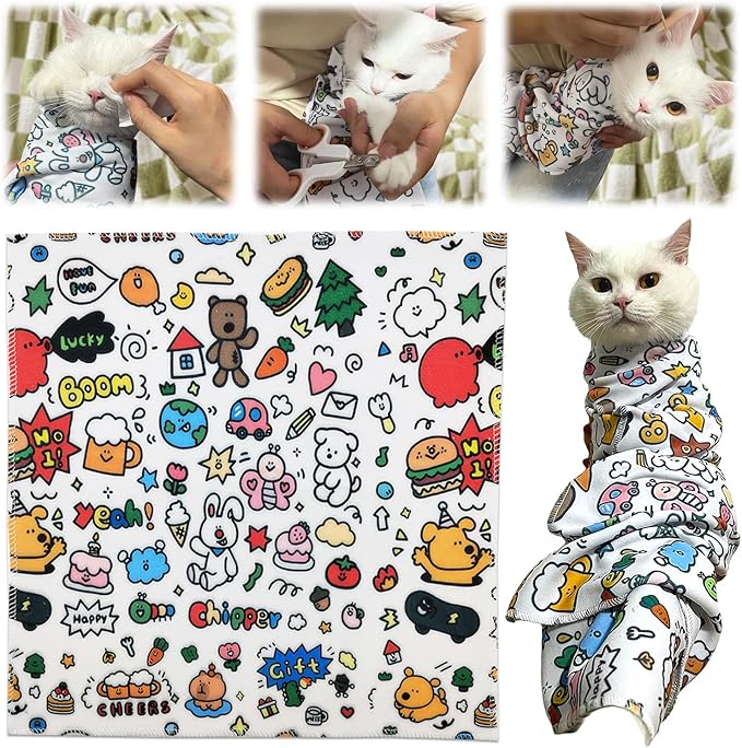 Cat Grooming Wrap for Nail Clipping, 27.6" Anti-Scratch & Escape-Proof Cat Restraint Swaddle, Pet Burrito Wrap Multifunctional Grooming Tool for Cats (Within 15lbs)