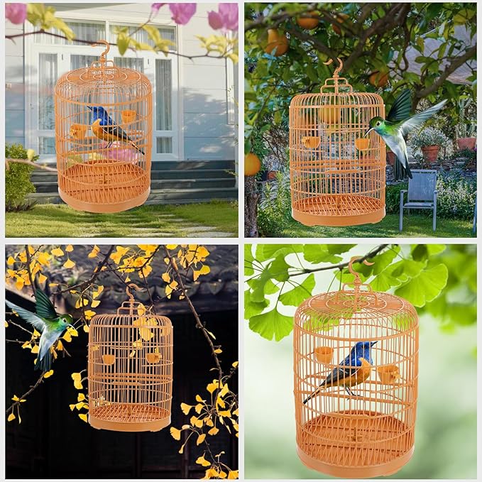 Plastic Hanging Bird Cage for Small Animals, Round Dome Pet Bird Cage with Decorative Design, Suitable for Budgies, Cockatiels, and Lovebirds, 30cm Diameter