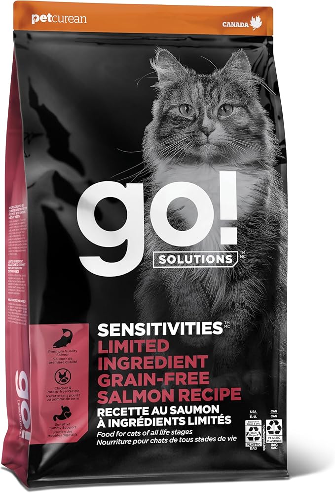 Go! Solutions Sensitivities Limited Ingredient Salmon Grain-Free Dry Cat Food, Chicken-Free Kibble Made by Experts for Sensitive Stomachs & Food Allergies, for Kittens, Adults, & Seniors, 6 lb Bag