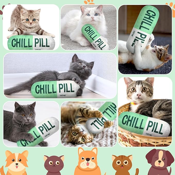 CUweipeng Dog Squeaky Chew Toy - Green Chill Pill Capsule Stuffing Teething Squeak Soft Plush Pet Puppy Toy Supplies Outward Hound Small Medium Large Breed Crinkle Dog Aggressive Chewer Keep Them Busy