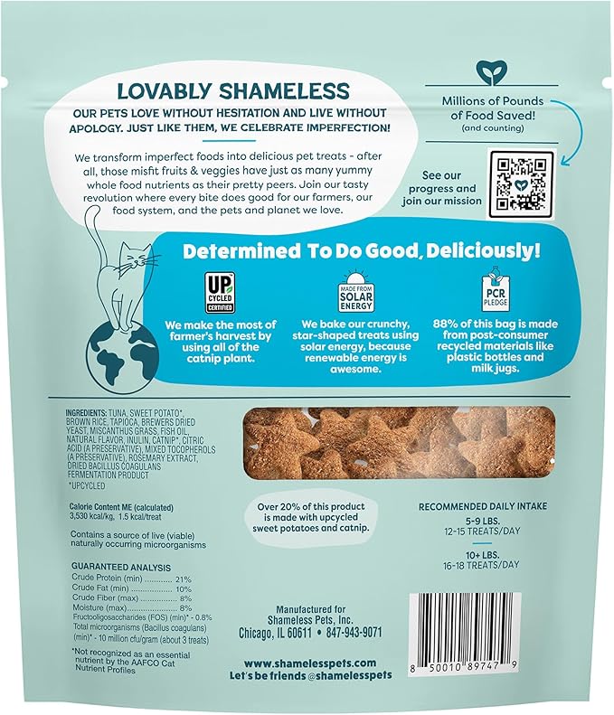 Shameless Pets Crunchy Cat Treats - Catnip Treats for Cats with Digestive Support, Kitten Treats with Real Ingredients, Natural & Healthy Flavored Feline Snacks - Catnip N Chill Tuna, 12 oz