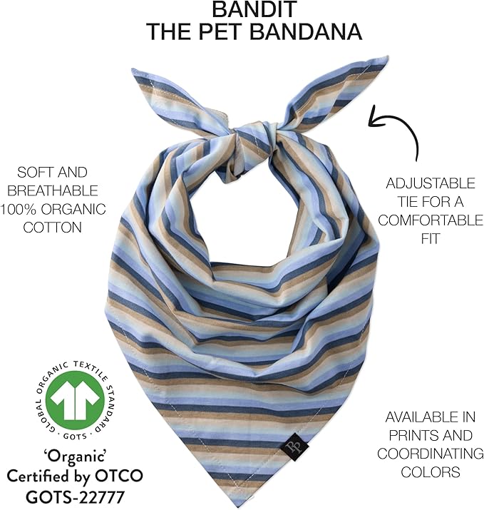 Pet Passion Bandit - THE PET Bandana 100% Organic Cotton Pet Bandanas Clothes for Small, Medium, Large Dogs, 3-Pack Blue Preppy Plaid, Medium/X-Large