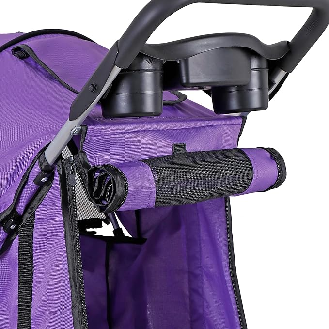 4 Wheels Foldable Pet Dog Cat Jogger Stroller Travel Carrier Strolling Cart w/Waterproof Cover Storage Basket Cup Holder & Removable Liner for Medium Small Cat Dog, Purple