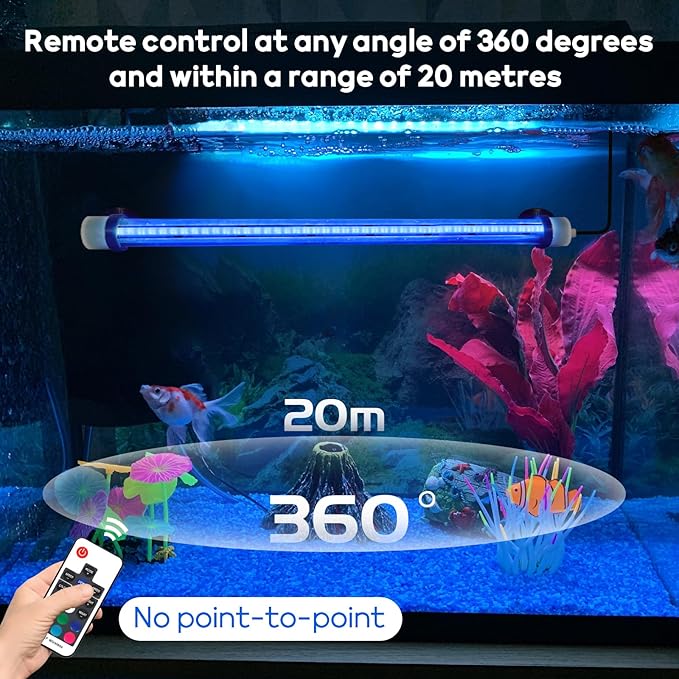 Submersible Aquarium Light for Fish Tank: Full Spectrum Underwater Fish Tank Light with Dimming 8 Colors - COB LED Aquarium Lights with Remote and Suction for 7.8 Inch Saltwater Freshwater Tanks