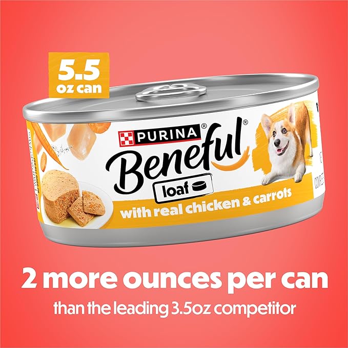 Purina Beneful with Real Chicken and Carrots Wet Dog Food Loaf - 5.5 oz Can (Pack of 12)