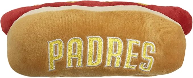 MLB San Diego Padres Plush Dog Toys - Stadium Theme Snacks - Cutest Plush HOT-Dog Toy for Dogs & Cats with Inner Squeaker & Premium Embroidery of Baseball Team Name/Logo