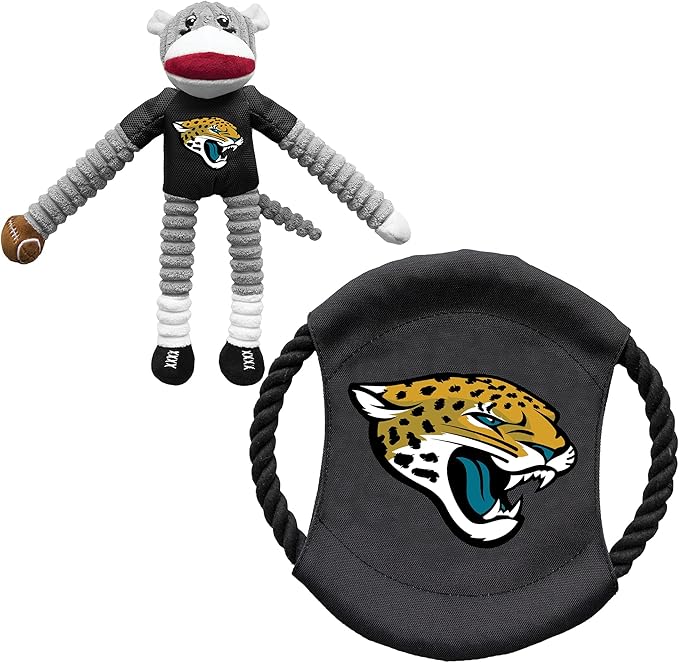 Littlearth NFL Unisex NFL Sock Monkey and Flying Disc Pet Toy Combo Set