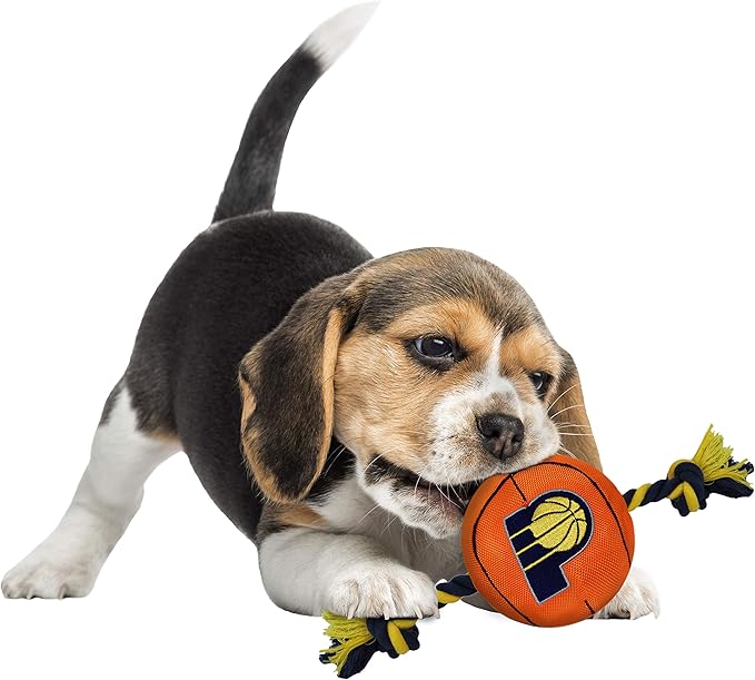 Pets First NBA Indiana Pacers Basketball Toy. - Tough Nylon Pet Toy with Tug Ropes & Inner Squeaker, One Size, PAC-3105