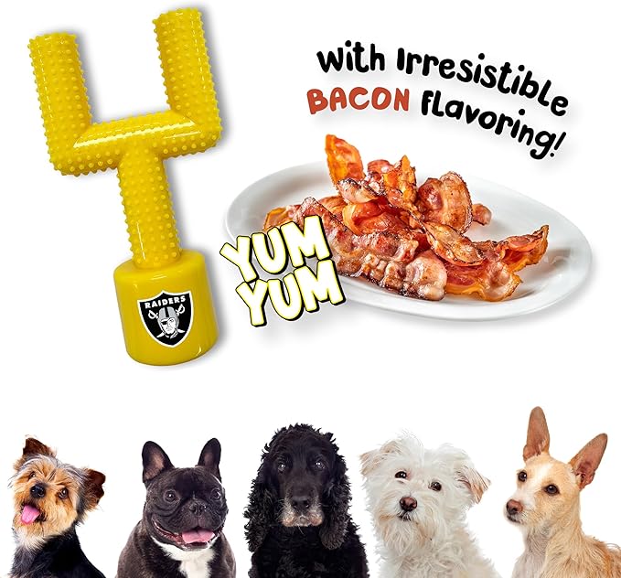 NFL Las Vegas Raiders Mega-Chew Hard Nylon Bacon-Flavored Dog Bone Football Goal Post Chew Toy. Interactive Tasty Fun Dog Chew Toy. Indestructible Strong & Durable Pet Chew Toy