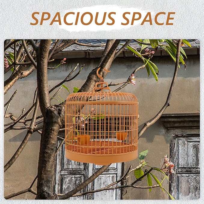 Luxshiny Hanging Bird Cage for Small Parakeets and Parrots, 29.5-inch Dome Top Decorative Outdoor Birdcage with Portable Handle, Suitable for Small to Medium Pet Birds