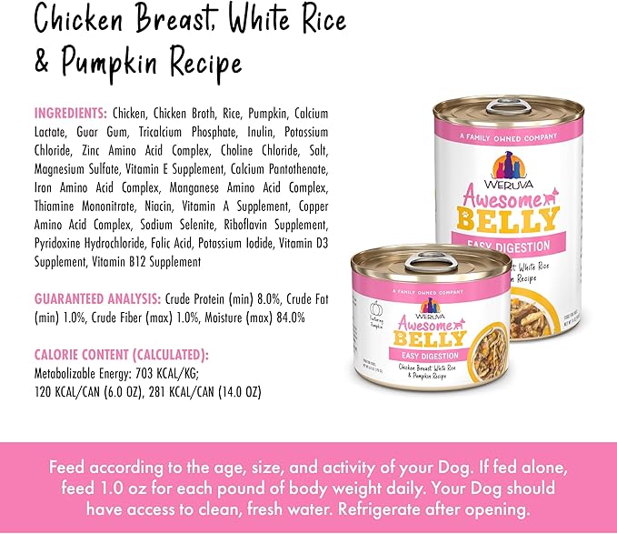 Weruva Awesome Belly, Chicken, White Rice, & Pumpkin, 14oz Can (Pack of 10)